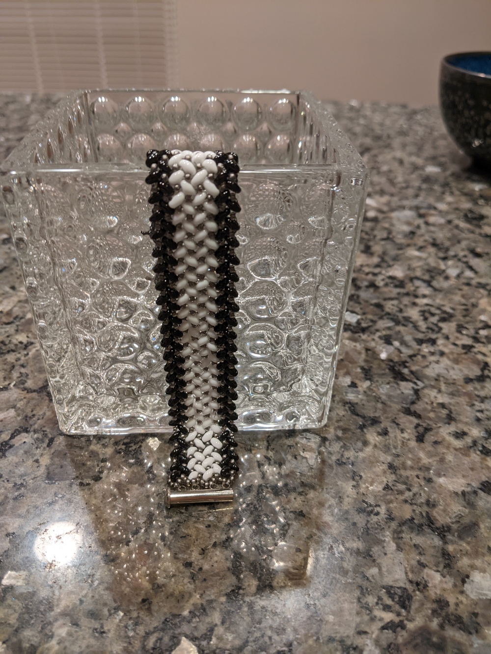 Black & White Beaded Bracelet - Woven Design